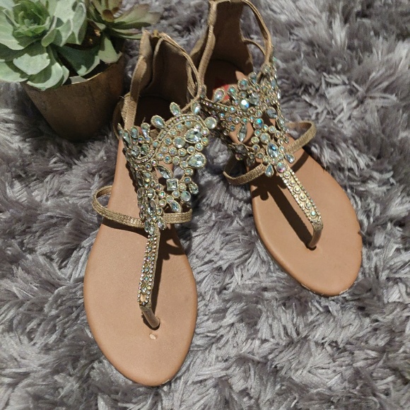 French kiss Shoes Sexy Thong Low Wedge Bling Sandles